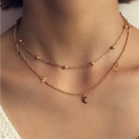 ✨HP✨NEW Dainty Gold Moon and Star Double Choker - Picture 6 of 7